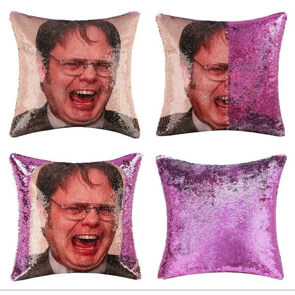 The Office Throw PILLOW Cover Dwight Schrute Flip Sequins Pillowcase Laughing - Picture 1 of 10
